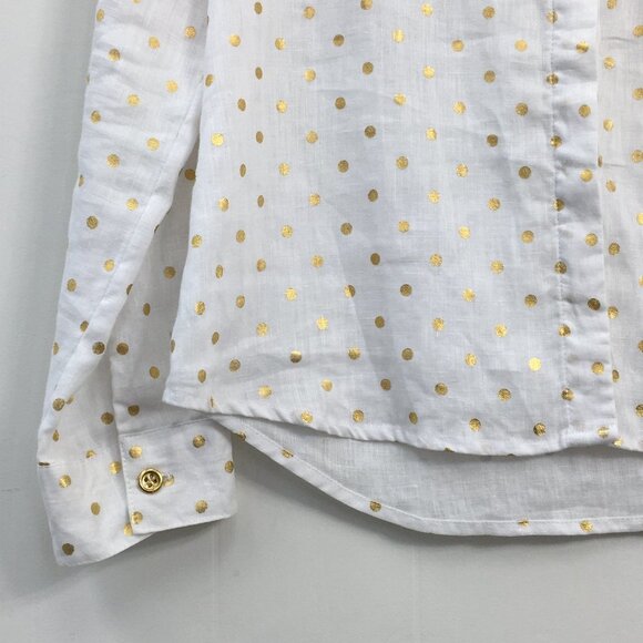 Linen Charter Club Luxury Button Down Long Sleeve Gold Polka Dot Blouse Size SP - Picture 3 of 5